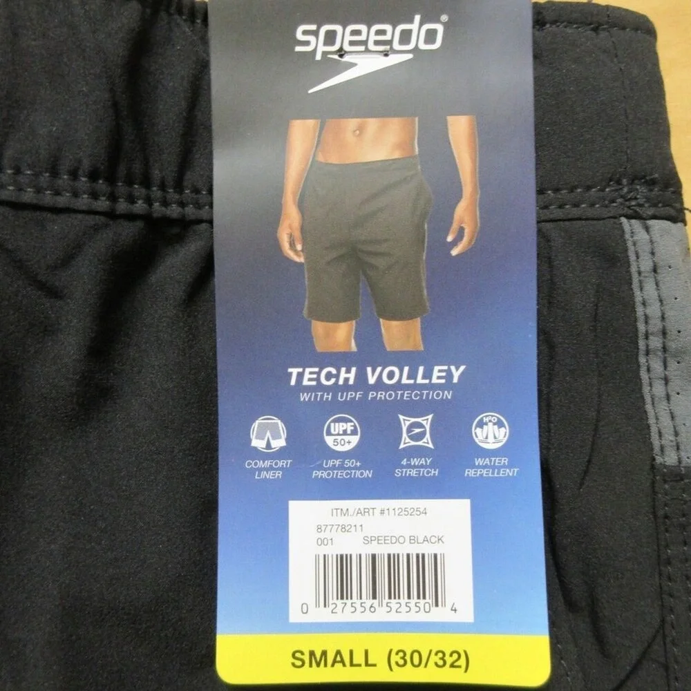 SPEEDO Tech Volley Swim Trunks Mens‎ Small Black Grey Swim Shorts Swimsuit NWT